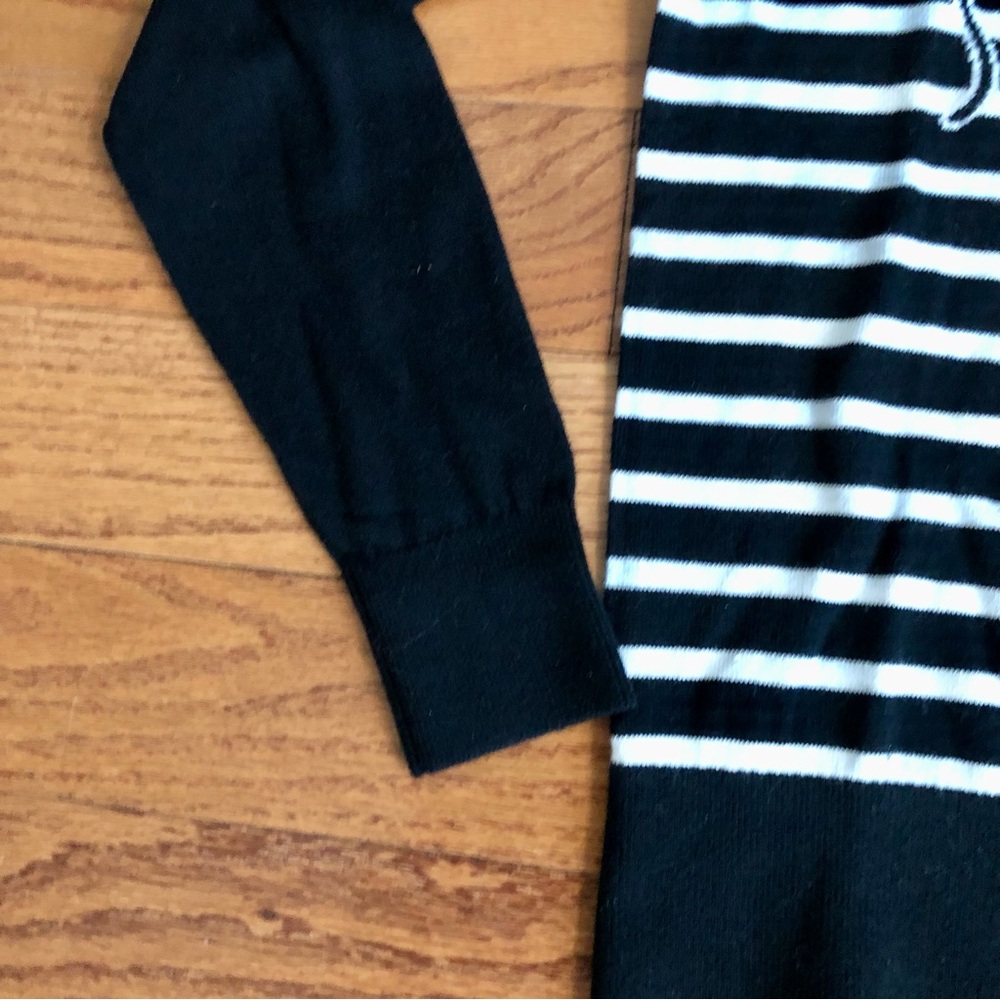 Loft Striped Cat Embroidered Graphic Crewneck Black Sweater Women’s Size S NWT - Picture 7 of 10